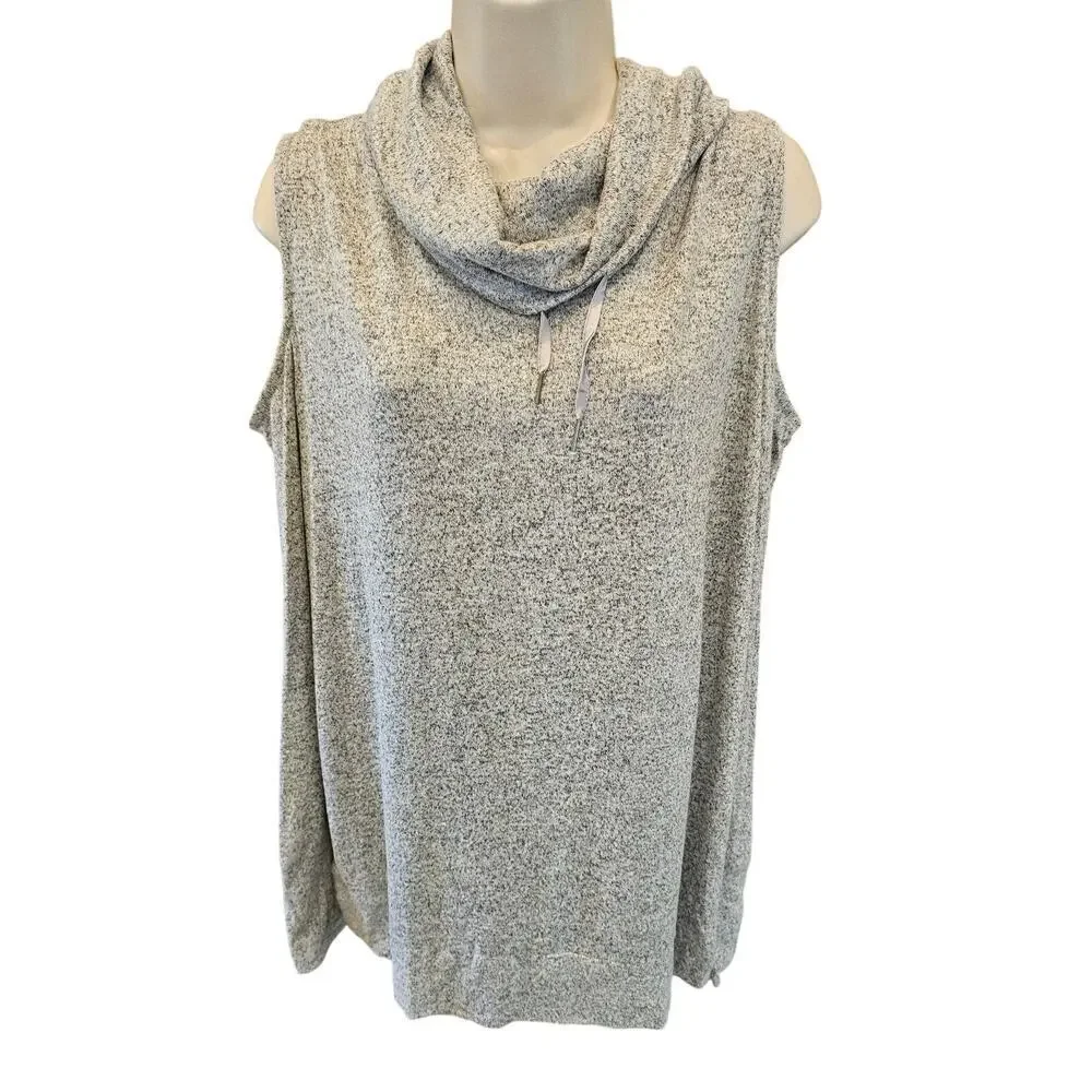 Cato active cold shoulder grey gathered hem cowl neck sz L large stretch comfort